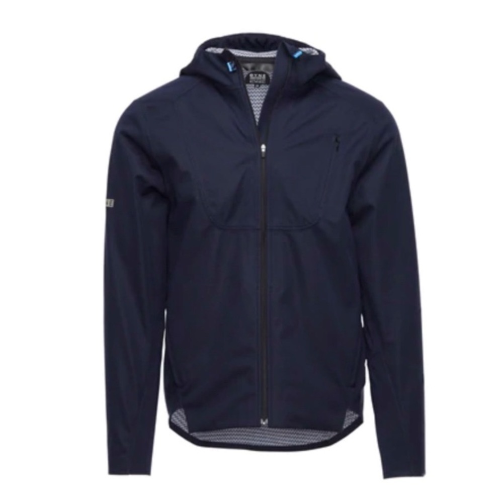Dyne dark blue navy water-resistant lightweight lined hooded jacket athletic fit